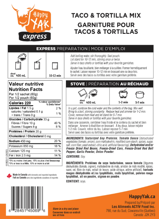 Happy Yak Garniture Pour Tacos & Tortillas - Plein Air Entrepôt