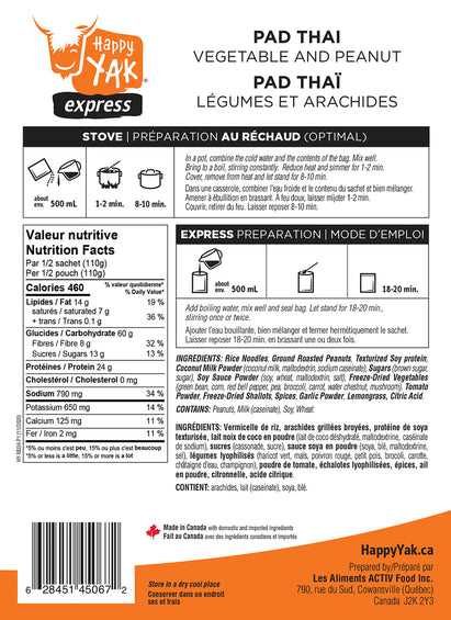 Happy Yak Pad Thai legumes et arachides - Plein Air Entrepôt
